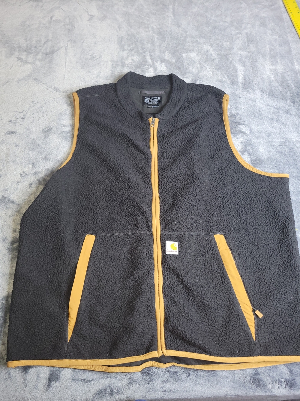 Carhartt Men’s Black Sherpa Fleece Vest with Tan Trim